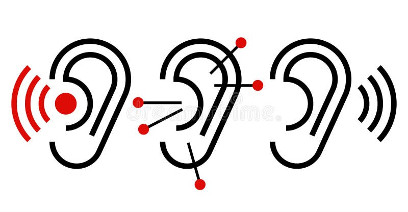 Ícone da orelha, da acupuntura e da prótese auditiva ilustração stock Ícone da orelha, da acupuntura e da prótese auditiva ilustração stock