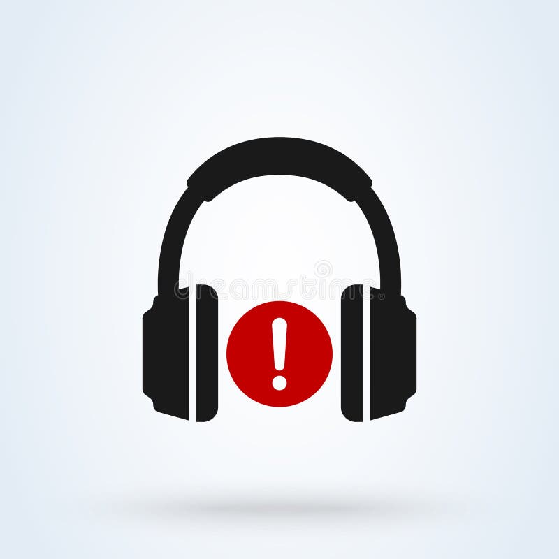 Ícone da tecnologia dos fones de ouvido com marca de exclamação Ilustra??o simples do projeto moderno ilustração royalty free Ícone da tecnologia dos fones de ouvido com marca de exclamação Ilustra??o simples do projeto moderno ilustração royalty free