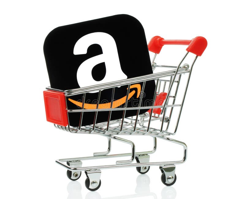 Ícone da Amazon colocado no carrinho de compras imagens de stock royalty free