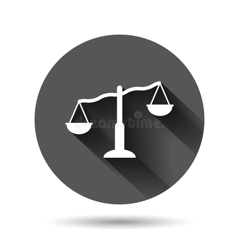 ícone de balanço de escala em estilo plano. ilustração do vetor de justiça sobre fundo plano-redondo preto com efeito de sombra lo