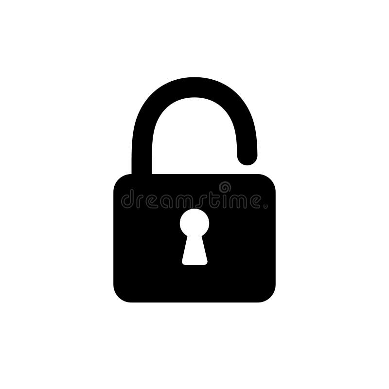 ícone de bloqueio. destravar bloqueio aberto. senha do símbolo de cadeado. sinal privado preto isolado em fundo branco. bloqueio f
