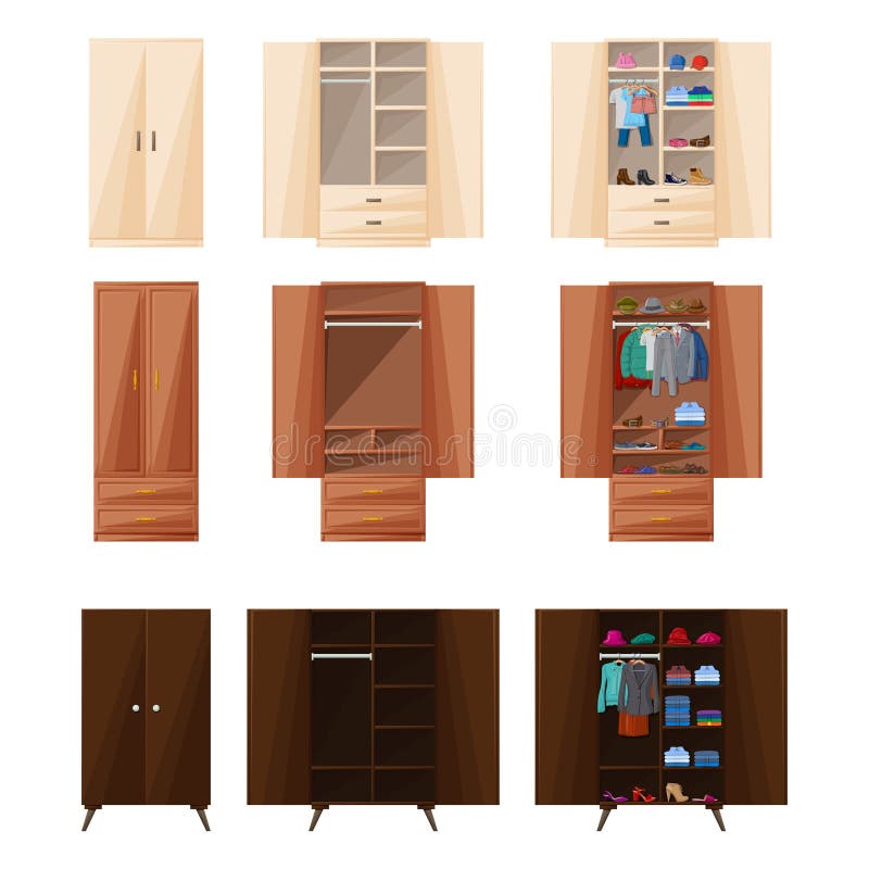 Ícone de desenho animado isolado do armário de madeira Mobiliário de sala de ilustração vetorial de guarda-roupa em fundo branco
