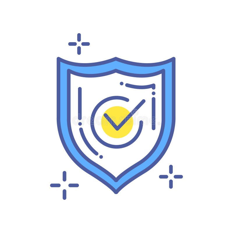 Ícone de linha de cor de segurança aprovado Conceito de marca de verificação de salvaguarda Segurança, elemento de proteção Assin