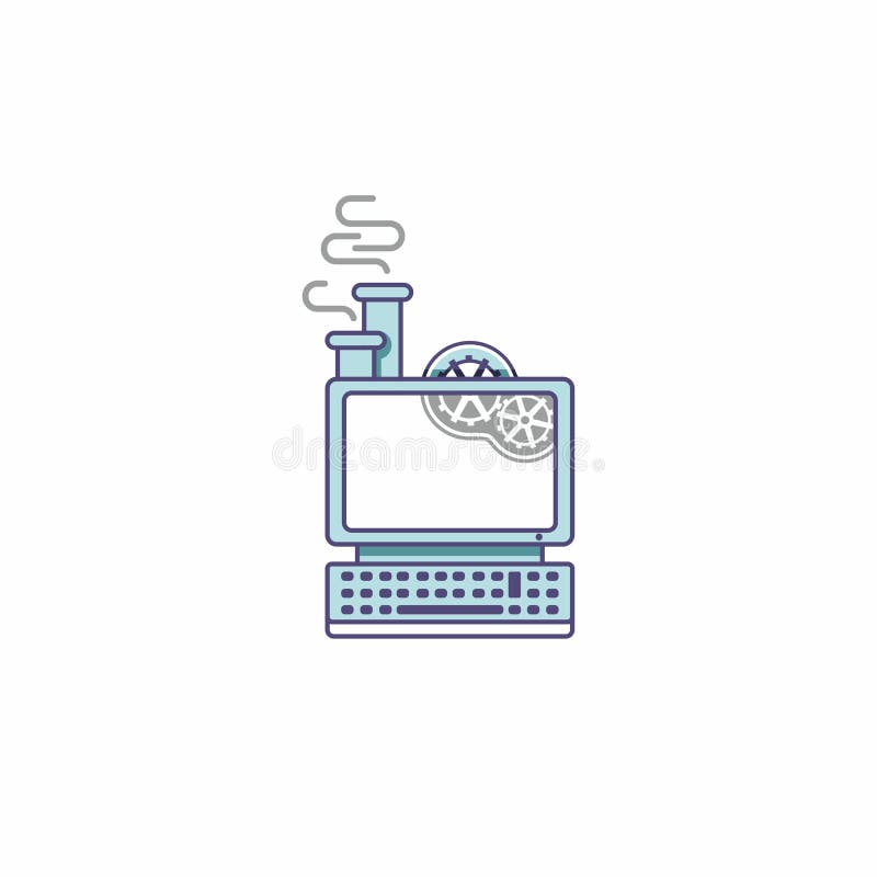 Ícone de um computador fantástico ao estilo do steampunk Computador do vapor com engrenagens e chaminé ilustração stock Ícone de um computador fantástico ao estilo do steampunk Computador do vapor com engrenagens e chaminé ilustração stock