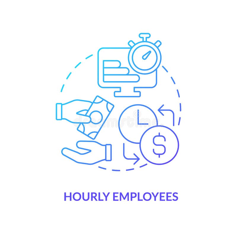 Hourly employees blue gradient concept icon. Worker salary type. Payroll processing method abstract idea thin line illustration. Isolated outline drawing. Myriad Pro-Bold font used. Hourly employees blue gradient concept icon. Worker salary type. Payroll processing method abstract idea thin line illustration. Isolated outline drawing. Myriad Pro-Bold font used