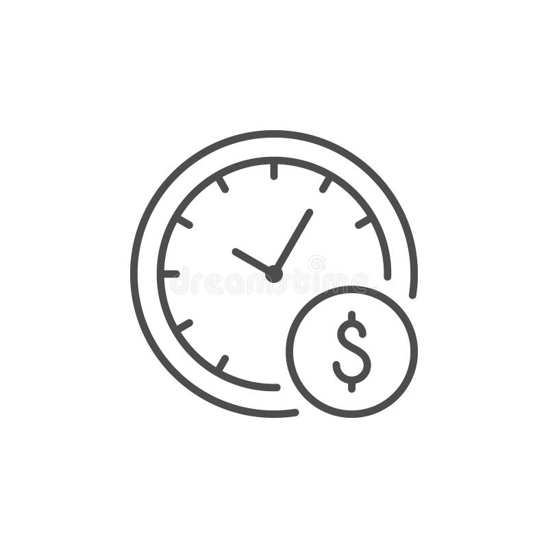 Hourly payment line outline icon isolated on white. Vector illustration. Hourly payment line outline icon isolated on white. Vector illustration