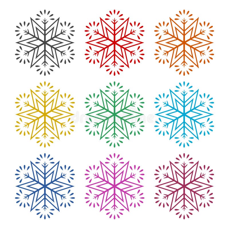 Ícone do floco de neve, ícones da cor ajustados ilustração royalty free