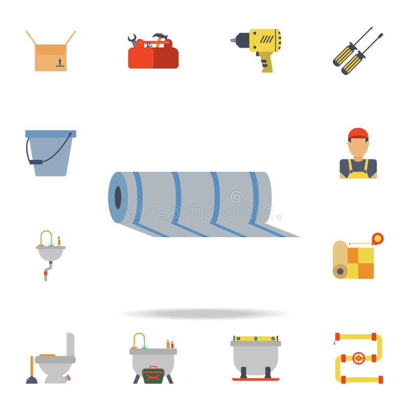ícone do linóleo da cor Grupo detalhado de ferramentas da construção da cor Projeto gráfico superior Um dos ícones da coleção par ilustração do vetor ícone do linóleo da cor Grupo detalhado de ferramentas da construção da cor Projeto gráfico superior Um dos ícones da coleção par ilustração do vetor
