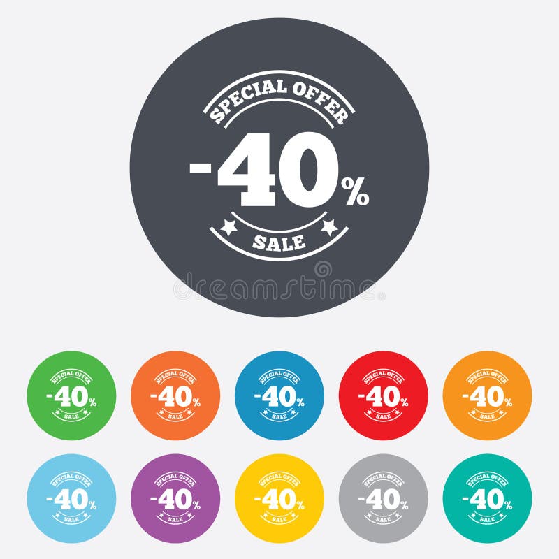 ícone do sinal de um disconto de 40 por cento. Símbolo da venda. ilustração stock ícone do sinal de um disconto de 40 por cento. Símbolo da venda. ilustração stock
