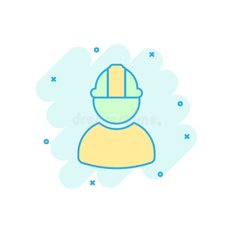 Ícone do trabalhador da construção no estilo cômico Ilustração dos desenhos animados do vetor do empregado da fábrica no fundo is ilustração royalty free Ícone do trabalhador da construção no estilo cômico Ilustração dos desenhos animados do vetor do empregado da fábrica no fundo is ilustração royalty free