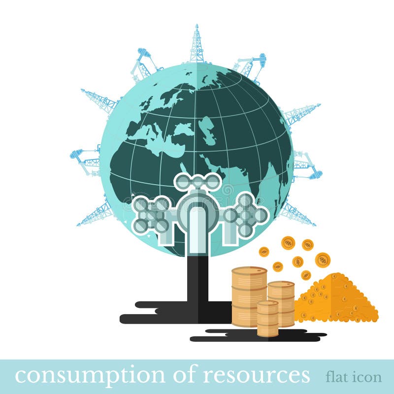 Ícone financeiro liso que drena recursos Bata sair o óleo da terra ilustração stock Ícone financeiro liso que drena recursos Bata sair o óleo da terra ilustração stock