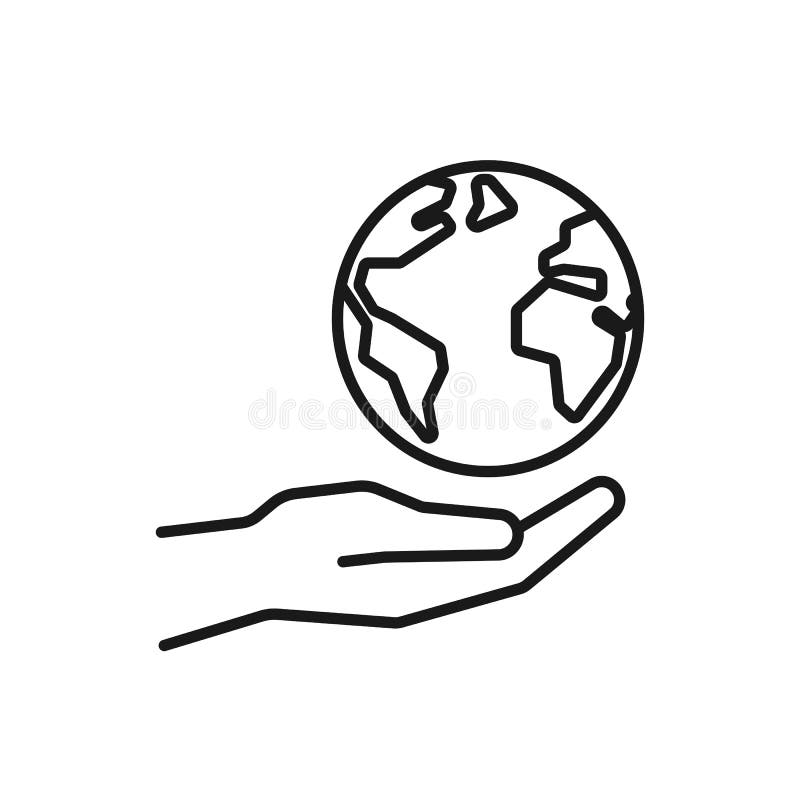 Ícone isolado preto do esboço da terra do planeta à disposição no fundo branco Linha ícone de planeta, de globo e de mão Símbolo ilustração stock Ícone isolado preto do esboço da terra do planeta à disposição no fundo branco Linha ícone de planeta, de globo e de mão Símbolo ilustração stock