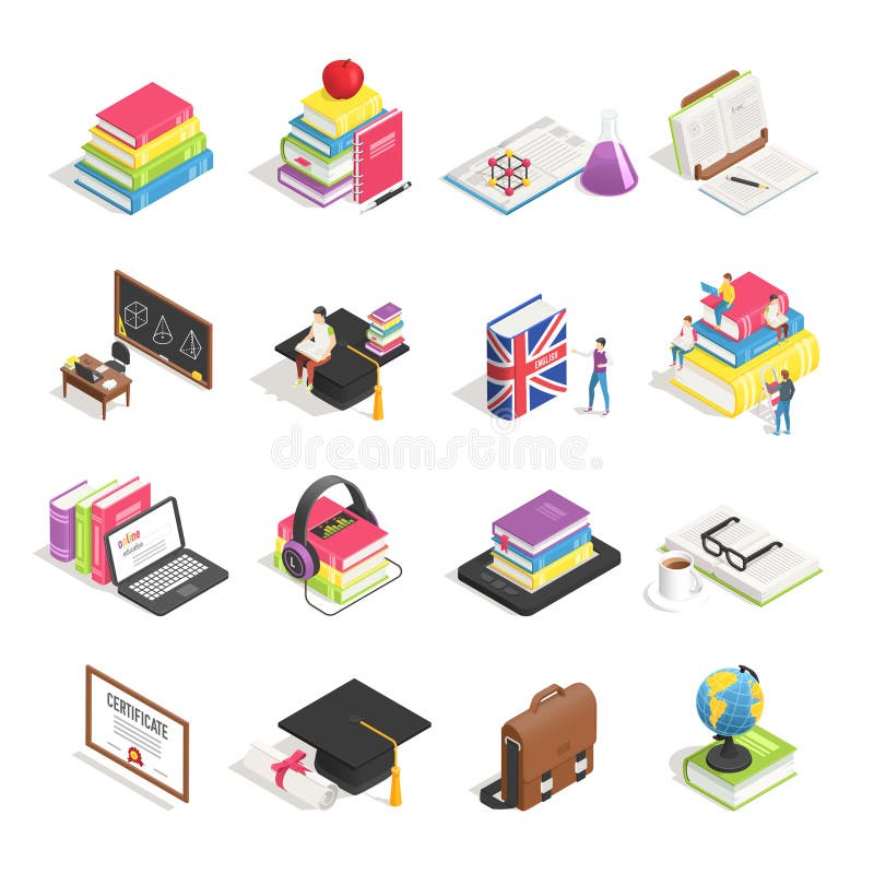 Ícone isométrico do ensino universitário Eduque o quadro-negro, os estudantes pasta e os vidros do professor Grupo do vetor dos í ilustração royalty free Ícone isométrico do ensino universitário Eduque o quadro-negro, os estudantes pasta e os vidros do professor Grupo do vetor dos í ilustração royalty free