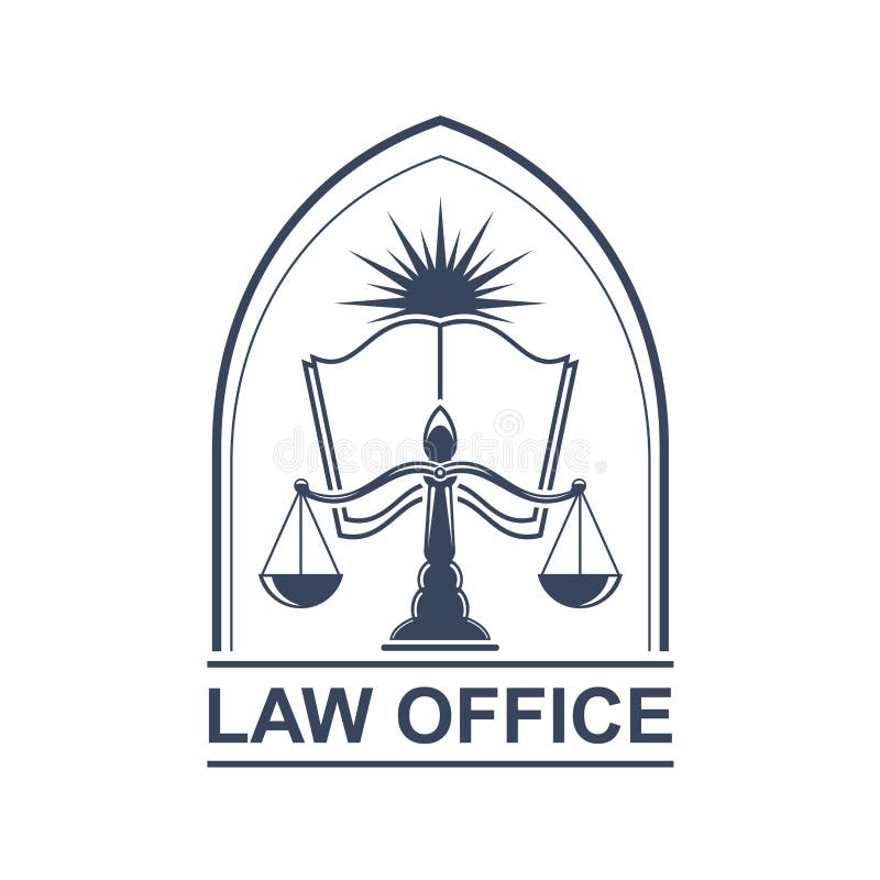 Ícone legal do centro ou do escritório de advogados com escala e livro