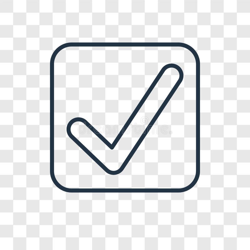Ícone linear do vetor do conceito da marca de verificação em vagabundos transparentes ilustração do vetor