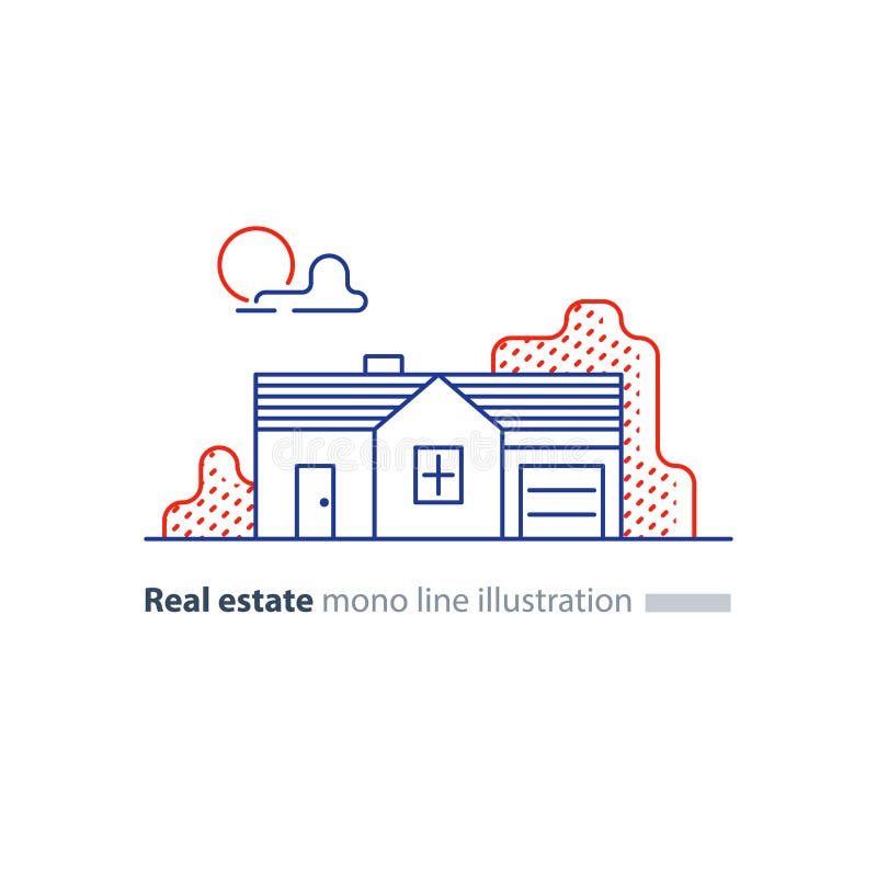Ícone linear dos bens imobiliários, baixa propriedade de casa, conceito da vizinhança ilustração royalty free Ícone linear dos bens imobiliários, baixa propriedade de casa, conceito da vizinhança ilustração royalty free