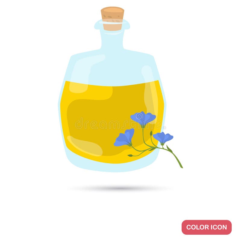 Ícone liso da cor da garrafa de óleo do linho ilustração do vetor Ícone liso da cor da garrafa de óleo do linho ilustração do vetor