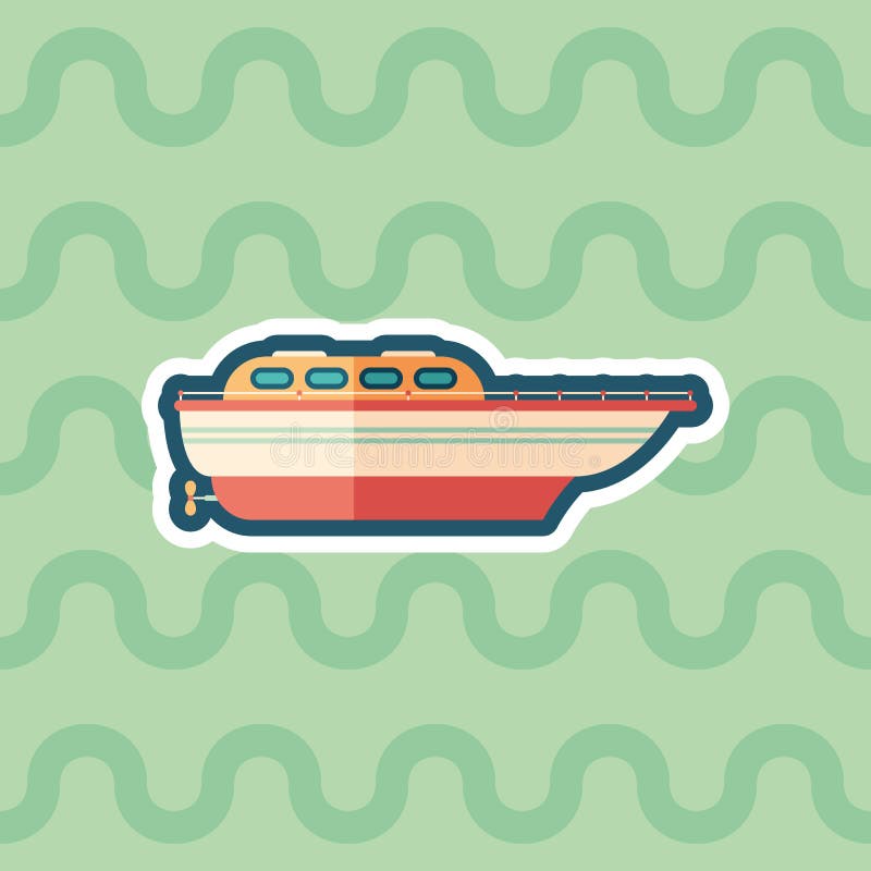 Ícone liso da etiqueta do barco de motor com fundo da cor ilustração do vetor Ícone liso da etiqueta do barco de motor com fundo da cor ilustração do vetor