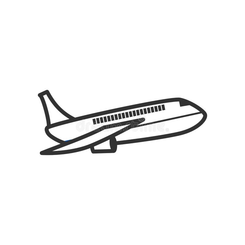 Ícone liso do esboço do avião no branco ilustração stock Ícone liso do esboço do avião no branco ilustração stock