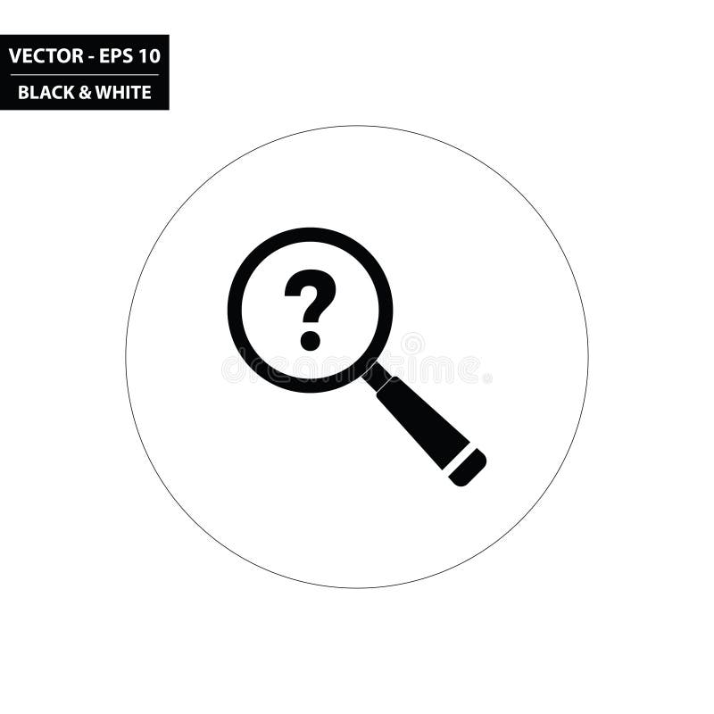 Ícone liso preto e branco da lupa e do ponto de interrogação ilustração royalty free Ícone liso preto e branco da lupa e do ponto de interrogação ilustração royalty free