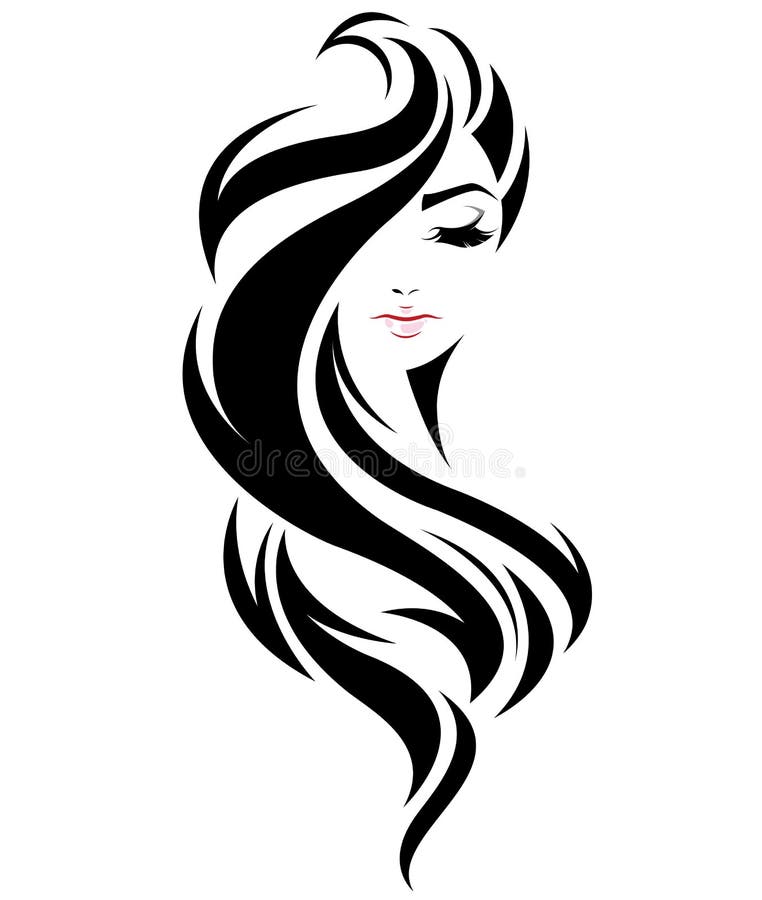 Ícone longo do penteado das mulheres, cara das mulheres do logotipo no fundo branco