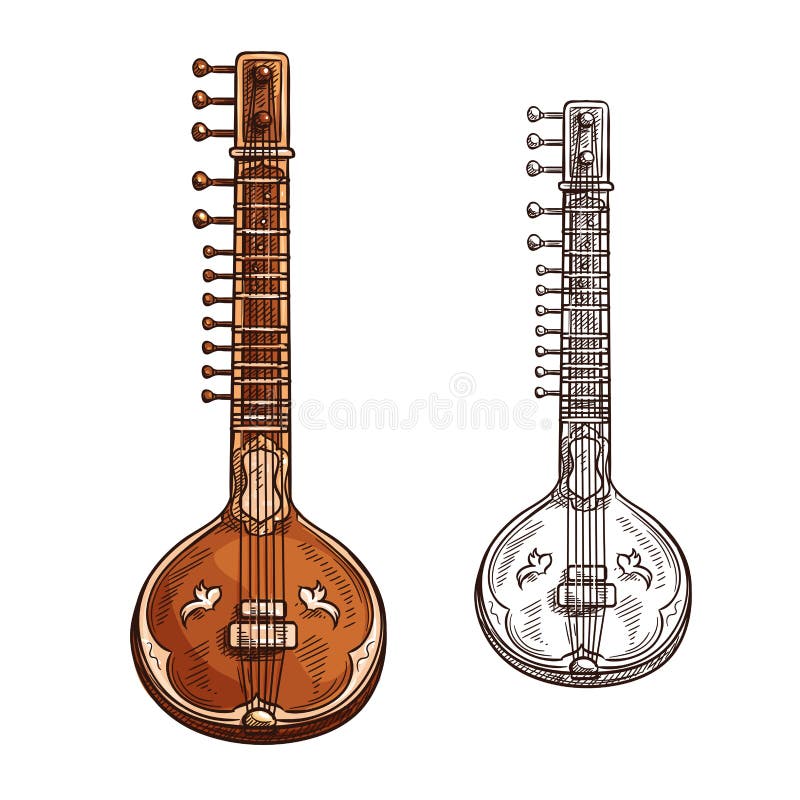 Ícone musical do insturment do sitar do esboço do vetor ilustração stock Ícone musical do insturment do sitar do esboço do vetor ilustração stock