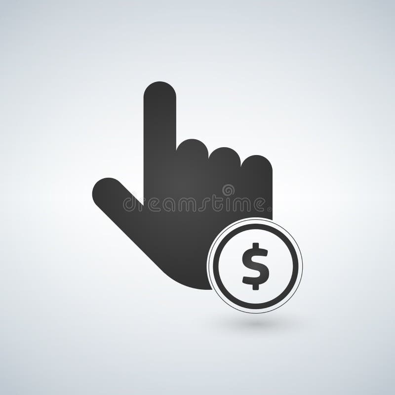 Ícone simples do clique da mão Sinal da troca de moeda Símbolo do ponteiro do cursor Para pagar ou obter o dinheiro Botão liso do ilustração stock Ícone simples do clique da mão Sinal da troca de moeda Símbolo do ponteiro do cursor Para pagar ou obter o dinheiro Botão liso do ilustração stock