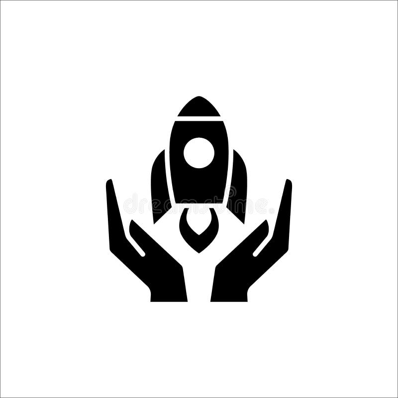 Ícone Startup do conceito do negócio Lançamento de Rocket protegido pelo símbolo das mãos ilustração stock Ícone Startup do conceito do negócio Lançamento de Rocket protegido pelo símbolo das mãos ilustração stock