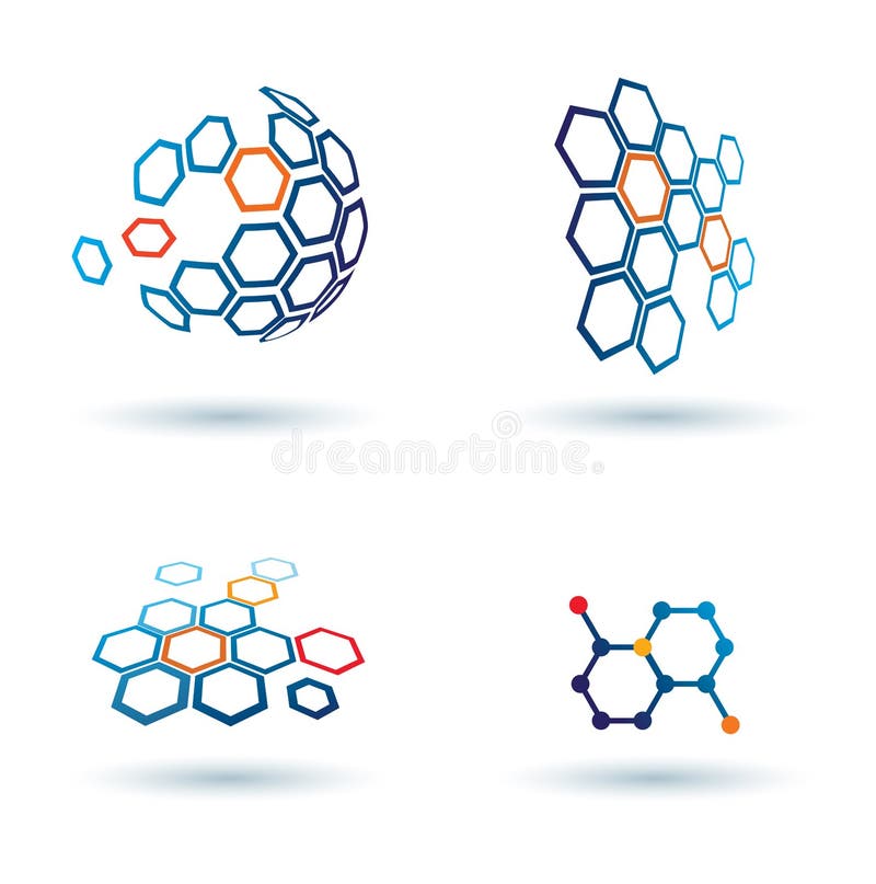Ícones hexagonais abstratos, conceitos de negócios ilustração do vetor