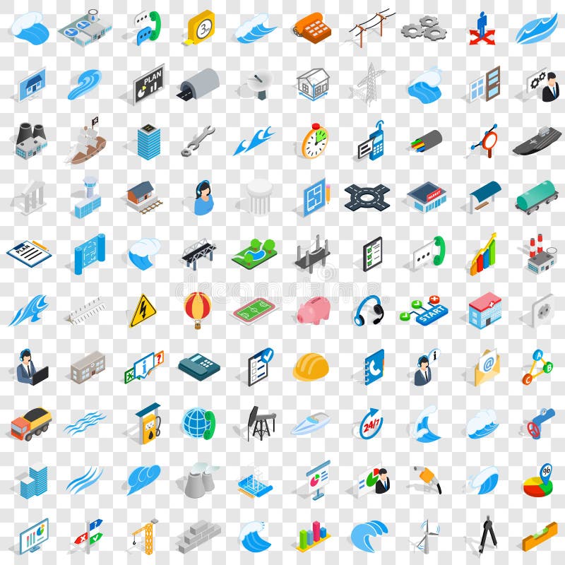 100 electricity icons set in isometric 3d style for any design vector illustration. 100 electricity icons set in isometric 3d style for any design vector illustration