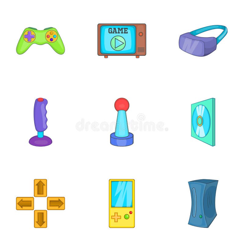 Download Ícones Ajustados, Estilo Da Estação Do Jogo Dos Desenhos Animados Ilustração do Vetor - Ilustração de cartoon, realidade: 80101526