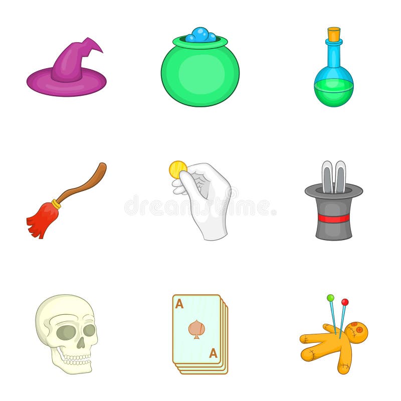 Download Ícones Ajustados, Estilo Da Feitiçaria Dos Desenhos Animados Ilustração do Vetor - Ilustração de ícone, cartões: 80100564