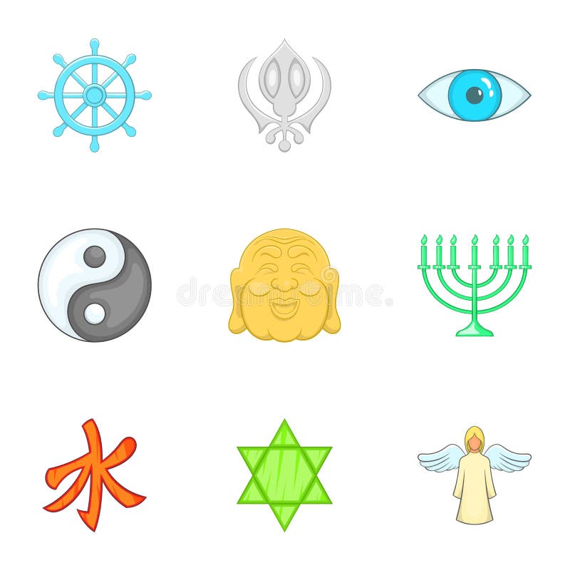 Download Ícones Ajustados, Estilo Da Fé Dos Desenhos Animados Ilustração do Vetor - Ilustração de memorial, angel: 80101039