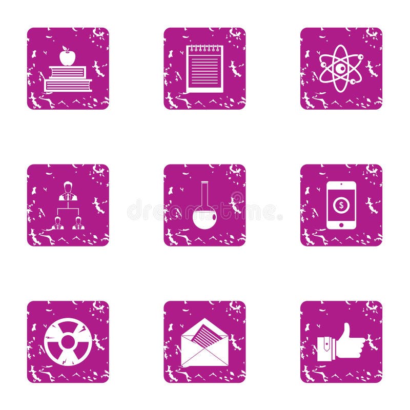 Ícones ajustados, estilo do ano acadêmico do grunge ilustração do vetor