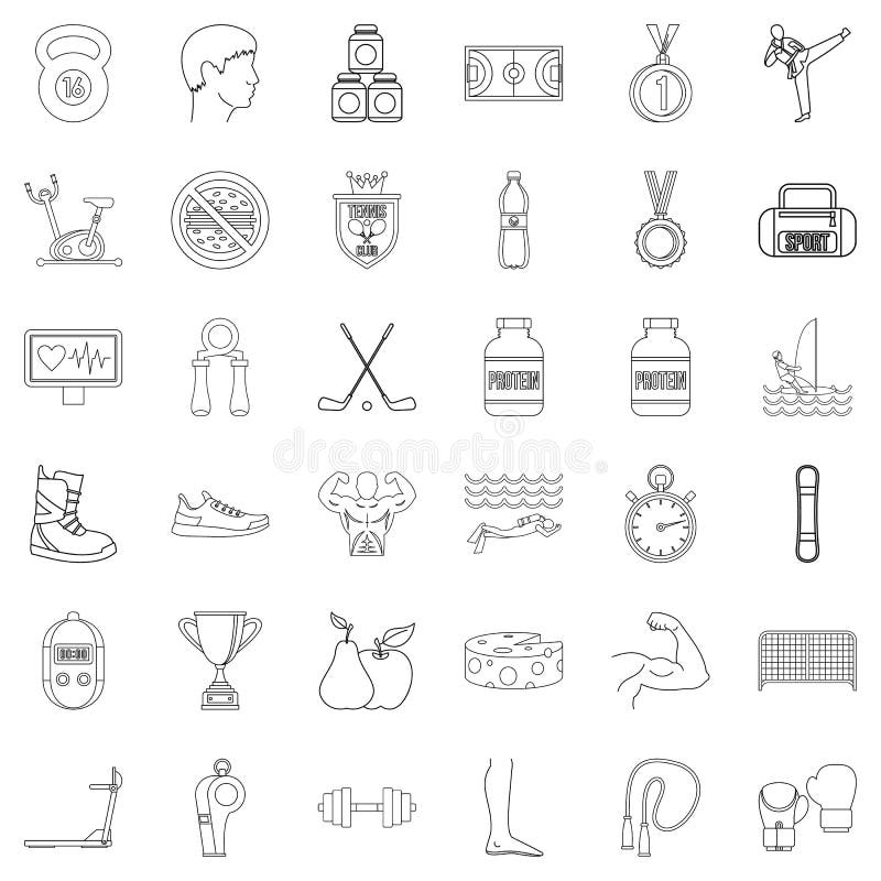 Ícones ajustados, estilo do atleta do esboço ilustração stock