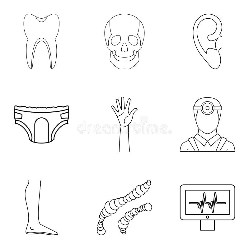 Ícones ajustados, estilo do sistema de saúde do esboço ilustração royalty free Ícones ajustados, estilo do sistema de saúde do esboço ilustração royalty free