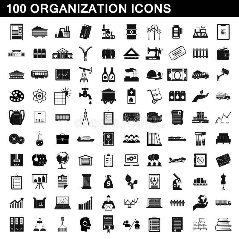 100 ícones ajustados, estilo simples da organização ilustração stock 100 ícones ajustados, estilo simples da organização ilustração stock