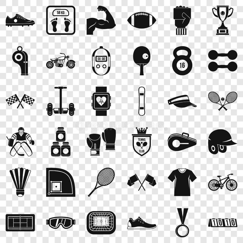 Ícones ajustados, estilo simples do atleta ilustração do vetor