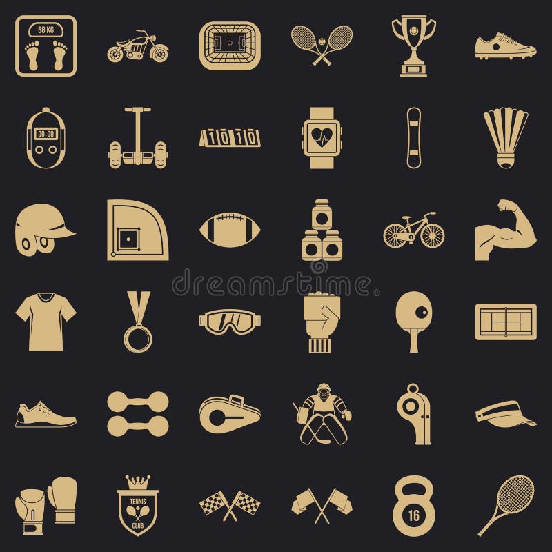 Conjunto de ícones de atletas, estilo simples ilustração do vetor