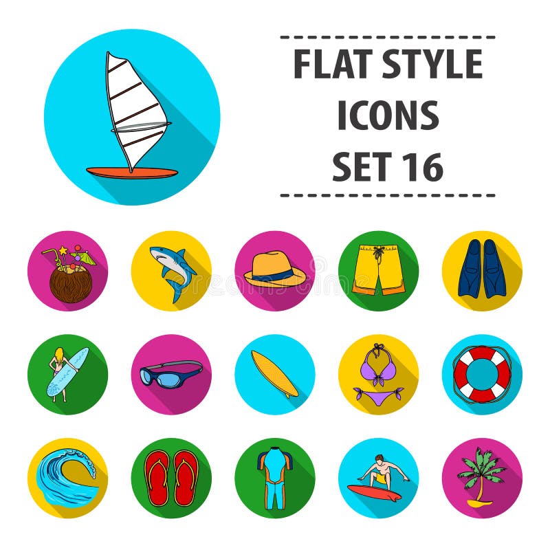 Ícones ajustados surfando no estilo liso Coleção grande da ilustração surfando do estoque do símbolo do vetor ilustração do vetor Ícones ajustados surfando no estilo liso Coleção grande da ilustração surfando do estoque do símbolo do vetor ilustração do vetor