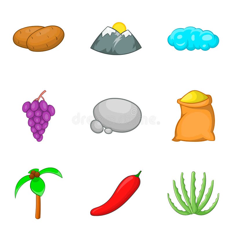Ícones alpinos ajustados, estilo dos desenhos animados ilustração stock Ícones alpinos ajustados, estilo dos desenhos animados ilustração stock