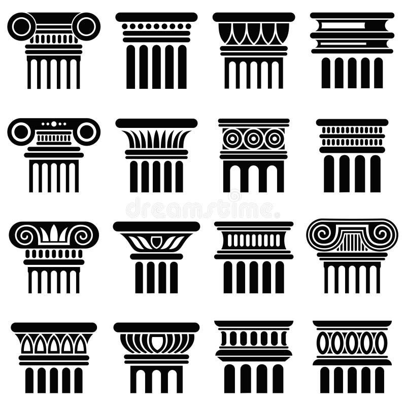 Ícones antigos do vetor da coluna da arquitetura de Roma