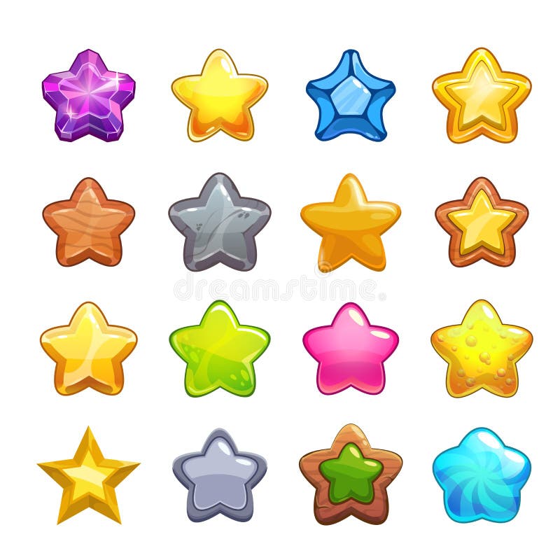 Ícones coloridos da estrela dos desenhos animados ajustados ilustração do vetor