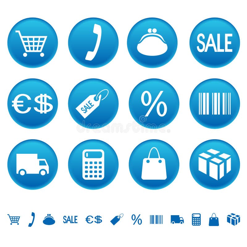 Shopping icons on round buttons. Shopping icons on round buttons