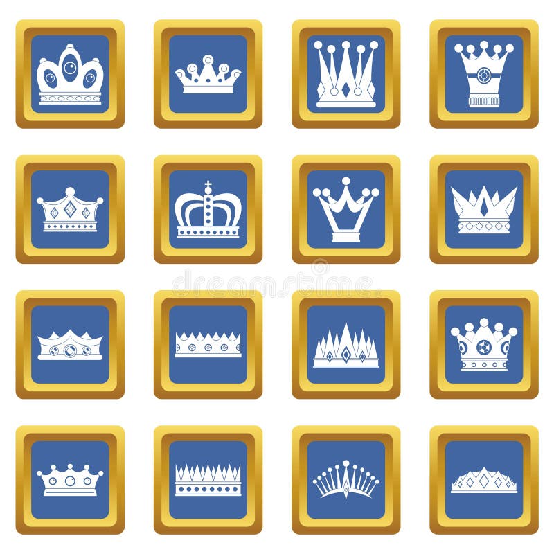 Ícones da coroa ajustados azuis ilustração royalty free Ícones da coroa ajustados azuis ilustração royalty free