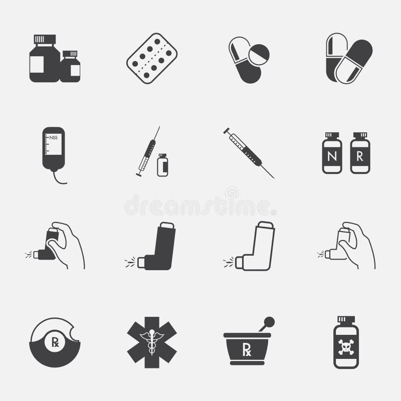 Ícones da farmácia e ícones médicos ajustados ilustração do vetor Ícones da farmácia e ícones médicos ajustados ilustração do vetor