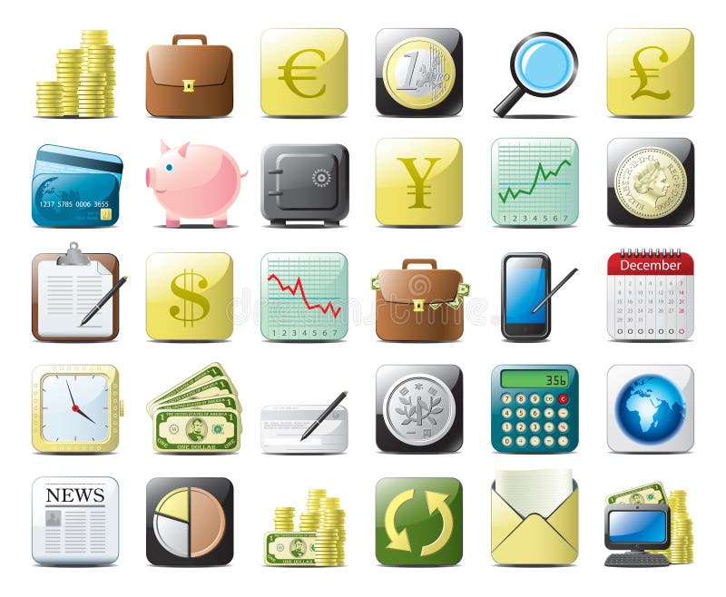 Colorful vector illustration of 30 finance/business icons. Colorful vector illustration of 30 finance/business icons