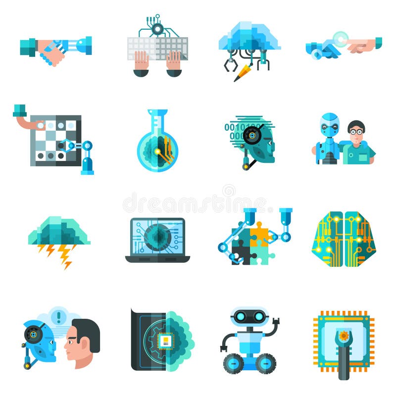 Ícones da inteligência artificial ajustados Ícones da inteligência artificial ajustados
