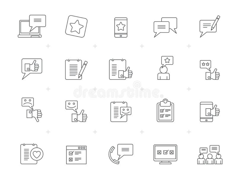 Ícones da linha cliente, da gestão e do feedback ilustração stock Ícones da linha cliente, da gestão e do feedback ilustração stock