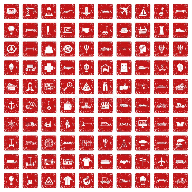 100 ícones da logística ajustaram o grunge vermelho ilustração royalty free 100 ícones da logística ajustaram o grunge vermelho ilustração royalty free